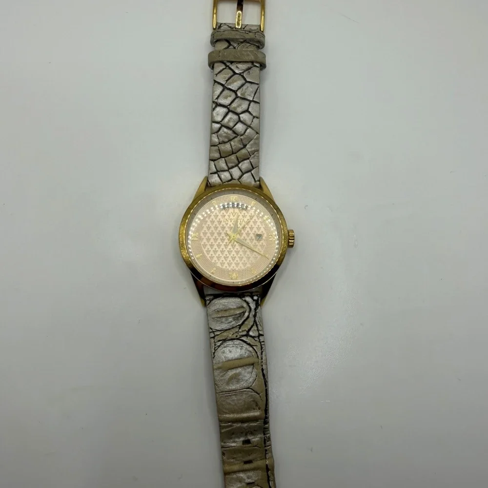Invicta 18473 Women Gold Tone Day Date Watch Silver Snakeskin Leather Strap